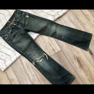 7FAM Distressed Low Rise Bootcut Jeans Sz 25